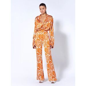 Alexis Ludovica Orange Floral Wide Leg Pants in Tangerine Zinnia - Size Small